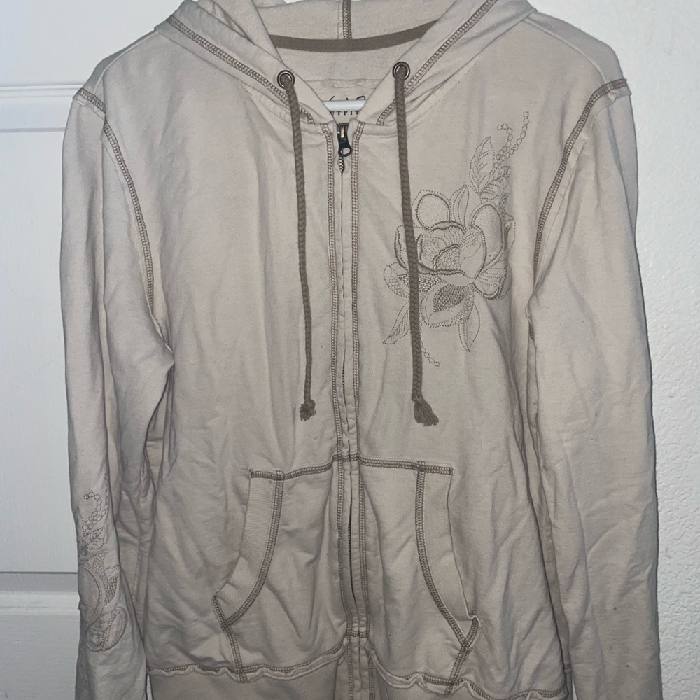 Tan and cream floral zip-up hoodie